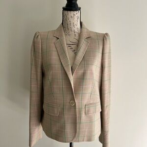 Women's Beige Plaid Blazer